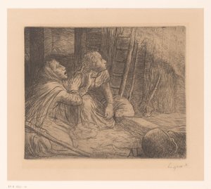 Deux femmes agenouillées regardant en haut - Alphonse Legros (signed by artist)
