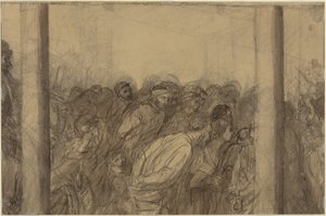 Foule de personnes vue entre deux colonnes [verso] - Alphonse Legros