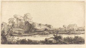 Ferme le long de la rivière vue à la lumière du soir