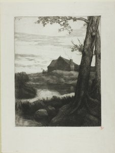Ferme avec grand arbre - Alphonse Legros