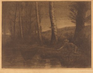 Pêcheur avec un filet cerceau (La pêche à la truble)