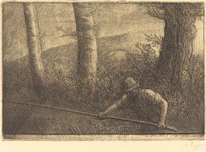 Pêcheur avec un filet cerceau La pêche à la truble - Alphonse Legros