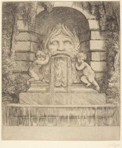 Fontaine : masque, enfants et bassin - Alphonse Legros