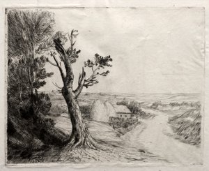 Paysage avec des meules de paille - Alphonse Legros