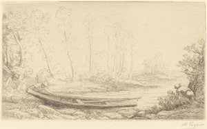 Homme avec une perche, figure à droite Pêcheurs de truites