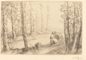 Repos au bord de la rivière - Alphonse Legros