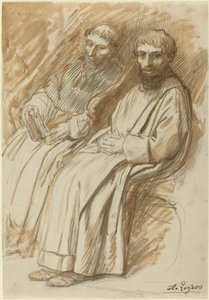Deux moines assis dans une église
