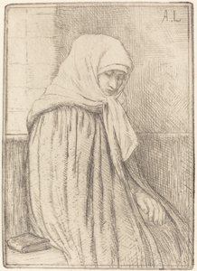 Jeune paysanne assise dans une église