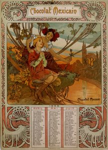 Calendrier Chocolate Masson illustré par Mucha (1860 – 1939). un peintre tchèque Art Nouveau - Alphonse Mucha