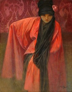 Fille en rouge - Alphonse Mucha