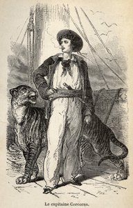 Illustration des « Aventures merveilleuses mais authentiques du capitaine Corcoran » par Alfred Assollant, illustrée de 25 vignettes dessinées sur bois par A. de Neuville, Librairie Hachette et Cie à Paris - Alphonse Marie de Neuville