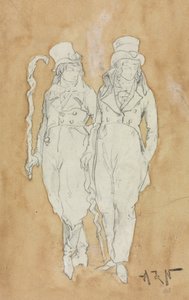 Deux jeunes hommes à la mode debout, seconde moitié du XIXe siècle - Alphonse Marie de Neuville