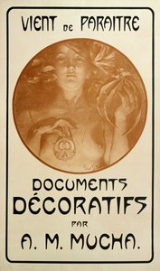 Publicité pour la monographie Documents décoratifs par Alphonse Mucha, 1902
