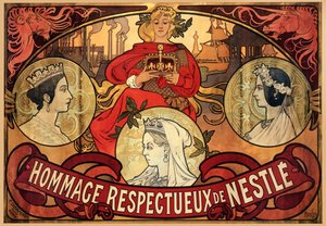 Affiche publicitaire pour Nestlé, hommage au Jubilé de Diamant de la Reine Victoria, 1897