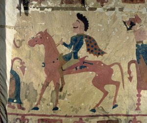 Tapis représentant un guerrier monté, des tumulus funéraires de Pazyryk, Ve-IVe siècle av. J.-C. (textile)