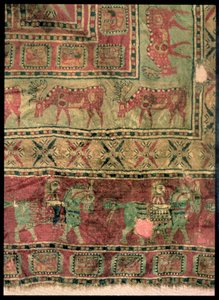 Tapis à poils représentant des chevaux et des cavaliers, des daims et des griffons, des tumulus funéraires de Pazyryk, Ve-IVe siècle av. J.-C. (textile)