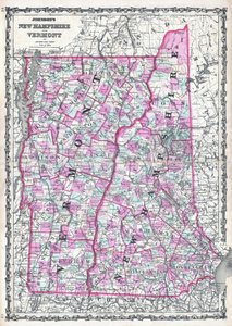 Carte du New Hampshire et du Vermont par Johnson