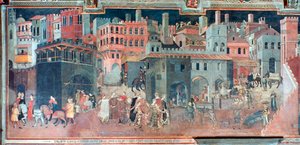 Effets du bon gouvernement sur la vie urbaine, détail, vers 1330 - Ambrogio Lorenzetti