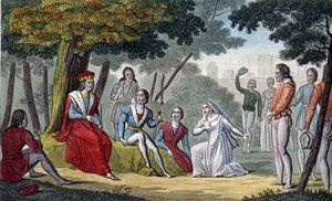 Louis IX, dit « Saint-Louis » (1214-1270) rendant justice à tous ses sujets dans le bois de Vincennes - Dessiné et gravé par Ambroise Tardieu en 1825