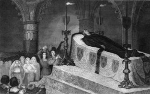 Louis XII (1462-1515) Père du Peuple sur son lit de mort - Gravure de 1825 dans « Histoire de France représentée par des tableaux synoptiques dédiée aux enfants de France et employée pour leur éducation »