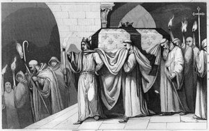Philippe III le Hardi transporte les reliques de son père Louis IX à la basilique de Saint-Denis, nécropole des rois en 1271 - Gravure - Ambroise Tardieu