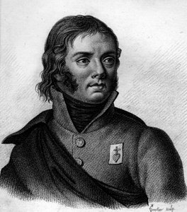 Portrait de Charles Melchior Arthus, marquis de Bonchamps (1760-1793) général - dans "Portraits des généraux français qui suite aux victoires et conquêtes des Français". Gravé par Ambroise Tardieu en 1818. Collection Stella