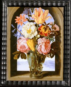 Bouquet de fleurs dans une arcature de pierre s