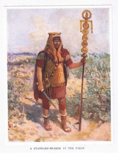 Un porte-étendard dans le champ, illustration de The Roman Soldier, 1928 - Amedee Forestier