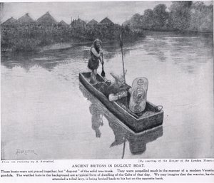 Britons anciens dans un bateau creusé, illustration de 