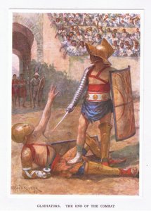 Gladiateurs, la fin du combat, illustration de The Roman Soldier, 1928 - Amedee Forestier