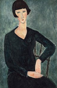 Femme assise à la robe bleue