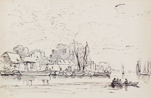 Scène de rivière avec barges