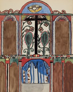Planche 5 : Retable principal, Santa Cruz : Du portfolio "Dessins coloniaux espagnols du Nouveau-Mexique"