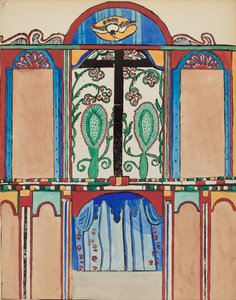 Planche 6 : Retable de la chapelle, Santa Cruz : Du portfolio "Dessins coloniaux espagnols du Nouveau-Mexique"