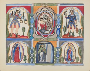 Planche 6 : Retable de la chapelle, Santa Cruz : Du portfolio "Dessins coloniaux espagnols du Nouveau-Mexique"