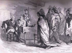 Visite de Pontiac et des Indiens au Major Gladwin 1763, illustration de l