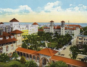 Vue aérienne des hôtels Alcazar et Cordova depuis le Ponce de Leon, St Augustine, Floride