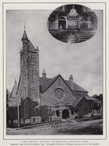 Jamestown, NY : Première Église Baptiste, vues extérieures et intérieures