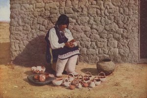 Décoration de poteries, Pueblo of Isleta, Nouveau Mexique (photo en couleur)