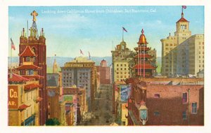 Vue sur California Street depuis Chinatown, San Francisco, Californie (photo couleur)