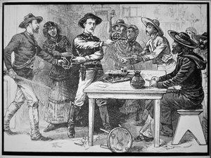 Les Texas Rangers arrêtant un hors-la-loi mexicain, vers 1880 (gravure)