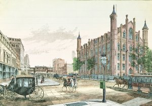 3e Avenue et 23e Rue, station de chemin de fer surélevée et le Collège de la ville de New York, de 36 vues de New York et des environs, publié par Charles Magnus - American School