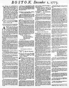 Journal détaillant les événements de la Boston Tea Party, décembre 1773 - American School