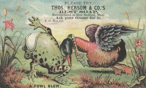 Un coup de poulet, publicité pour le meilleur savon de Thos. Hersom & Co., c.1880