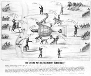 Abe Lincoln avec son cabinet significativement nommé, publié par M.E. Godwin en 1864