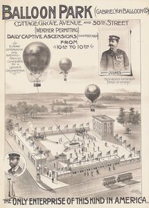 Affiche publicitaire pour un parc de ballons à Chicago, USA, vers 1888 - American School