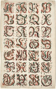 Alphabet, peinture Fraktur, c.1825-50