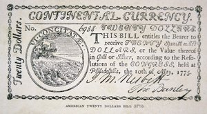 Billet américain de vingt dollars de 1775
