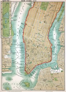 Carte ancienne de Lower Manhattan et Central Park