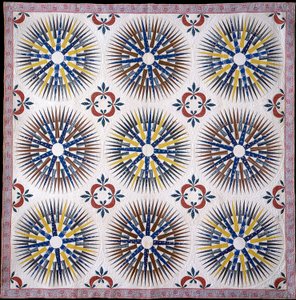 Quilt de boussole et feuille de noyer, vers 1860